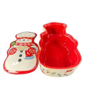 Temptations Ceramic Snowman Christmas 8oz Dish Trinket Box with Lid Container